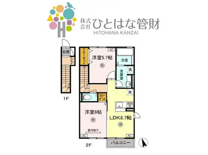 グランデュール C(2DK/2階)の間取り写真