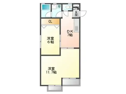 第1マンション丹羽(2DK/4階)の間取り写真