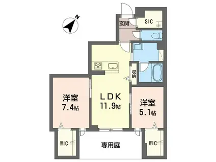 ザ・ワン(2LDK/1階)の間取り写真