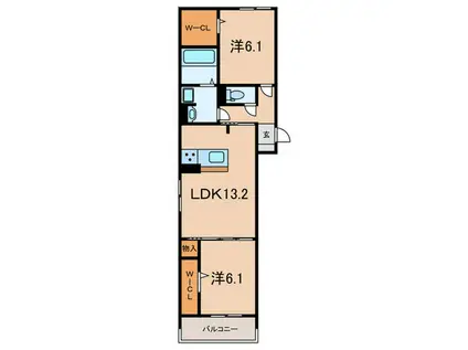 メゾン・ド・プティエル今津(2LDK/2階)の間取り写真