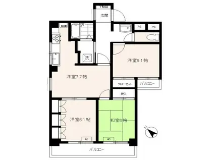 クラウンプラザ(3DK/3階)の間取り写真