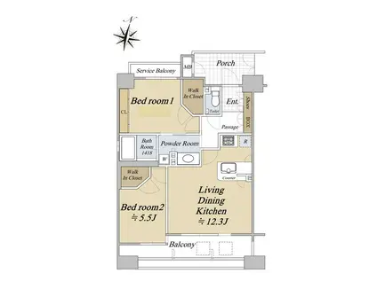 グランアッシュ京橋アンベリル(2LDK/11階)の間取り写真