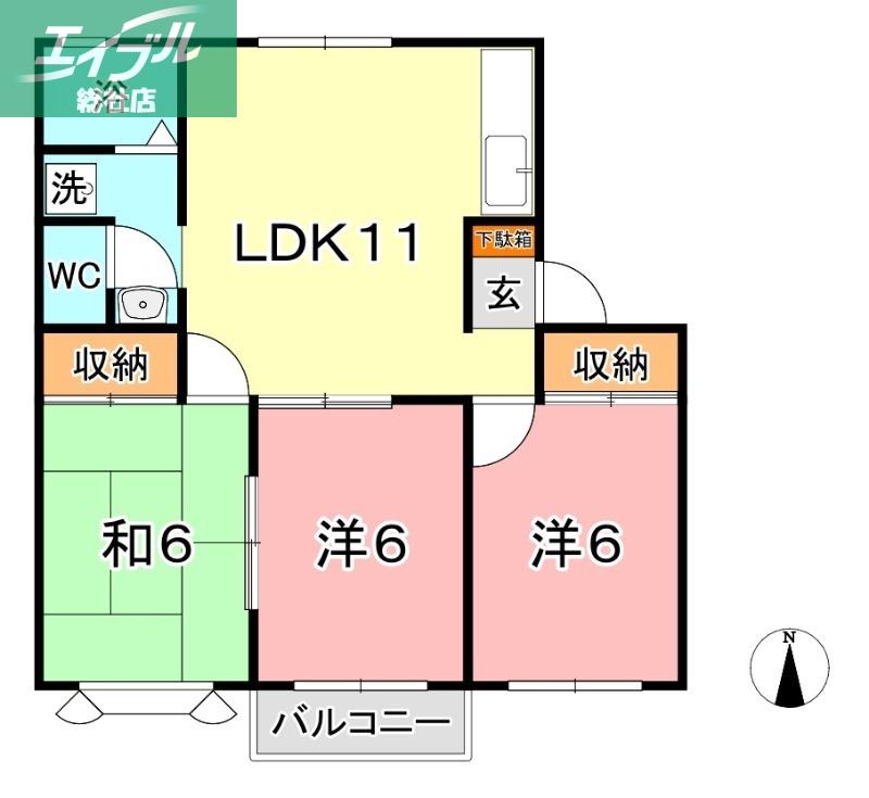 アパートメント明石 A(3LDK/2階)の間取り写真