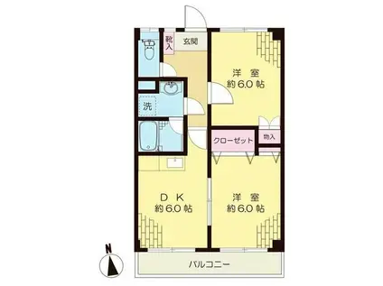 メインビル城山(2DK/2階)の間取り写真