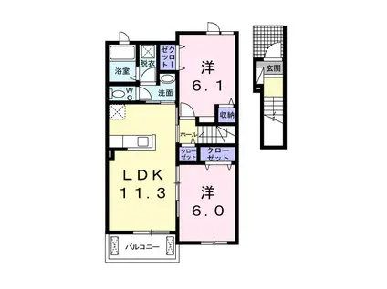 コート ディアールII(2LDK/2階)の間取り写真