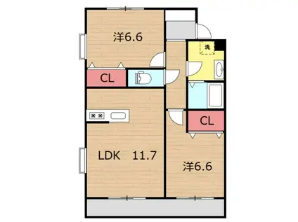 ユーライズマンション(2LDK/2階)の間取り写真