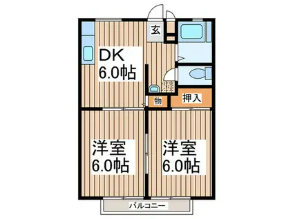 ヴィラサンシャイン(2DK/2階)の間取り写真