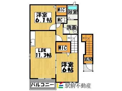 ヒルズ諸富II(2LDK/2階)の間取り写真