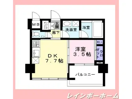 レジデンシャルスター柏(1DK/6階)の間取り写真