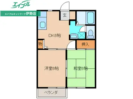 セゾンクレールB(2DK/2階)の間取り写真
