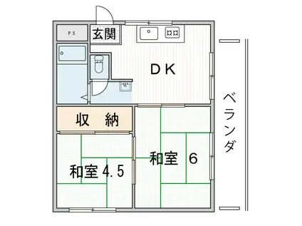 新森グリーンハイツ(2DK/4階)の間取り写真