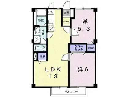 グランコート天理(2LDK/2階)の間取り写真