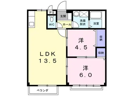 エルディム若月B(2LDK/2階)の間取り写真