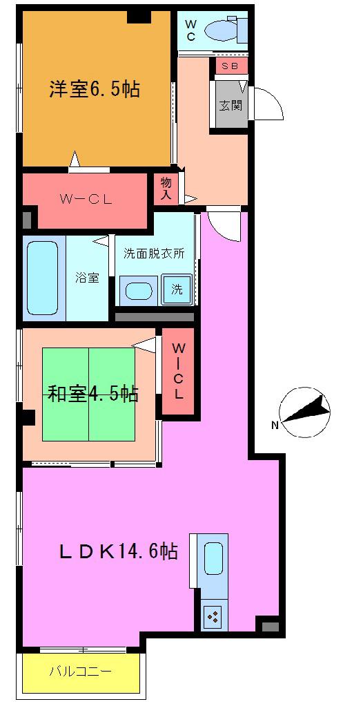 MONTAGNE・SEL B(2LDK/1階)の間取り写真