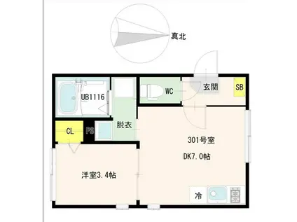 ハーモニーテラス西糀谷四丁目(1DK/3階)の間取り写真