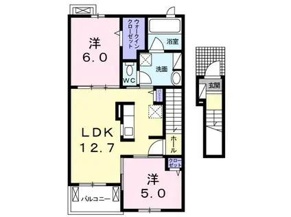 メルベイユ 由布 II(2LDK/2階)の間取り写真