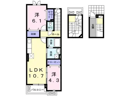 サニー・ヒル(2LDK/3階)の間取り写真