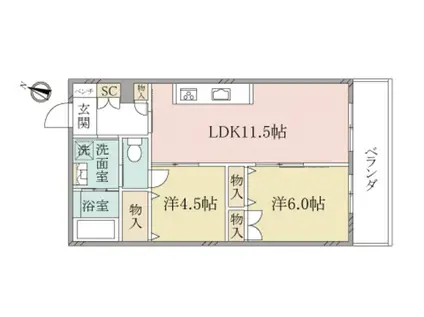 ヘーベルヴィレッジ領家浦和領家ヴェルデ(2LDK/1階)の間取り写真