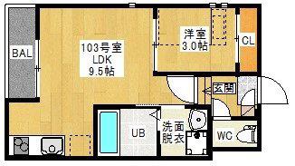 GRANDTIC CHRONOS(1LDK/1階)の間取り写真