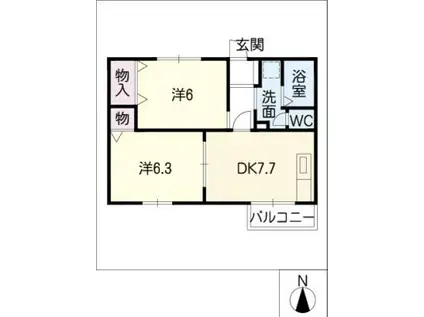 グリーンハイツ池川(2DK/1階)の間取り写真