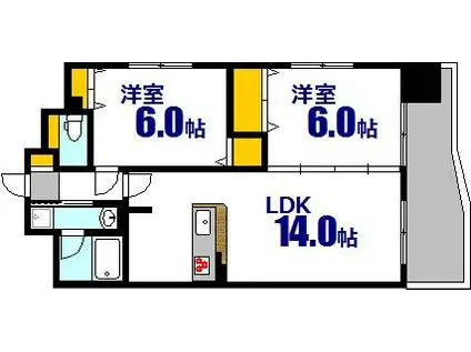 ウイング宝町セカンド(2LDK/14階)の間取り写真