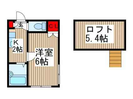 アイコート武蔵浦和(1K/2階)の間取り写真
