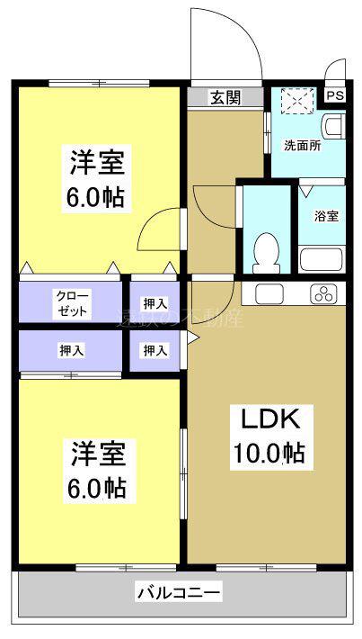 マンション紫雲E棟(2LDK/3階)の間取り写真