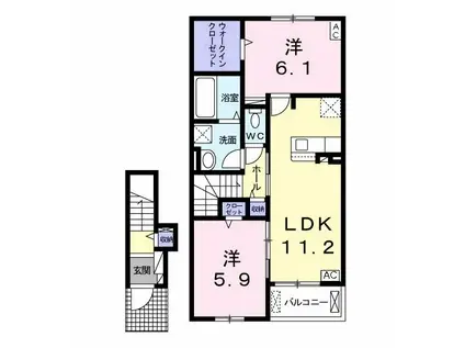 ヒーリングハウスII(2LDK/2階)の間取り写真