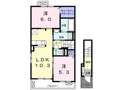 マジェスティック パラッツォI(2LDK/2階)の間取り写真