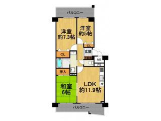 KDXレジデンス夙川ヒルズ 5番館(3LDK/3階)の間取り写真