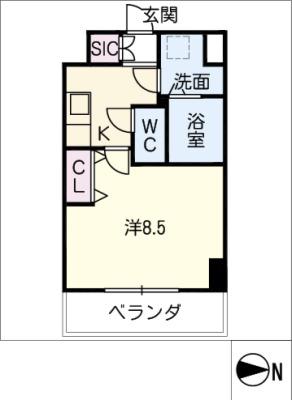 レジデンシア泉I(1K/6階)の間取り写真