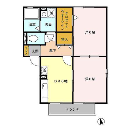 レグルスB棟(2DK/1階)の間取り写真