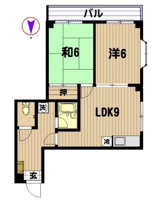 メゾンマイネ(2LDK/3階)の間取り写真