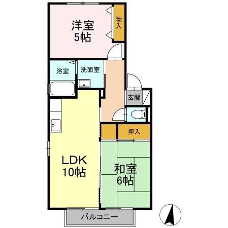 グリーンパーク大善寺IIA(2LDK/2階)の間取り写真
