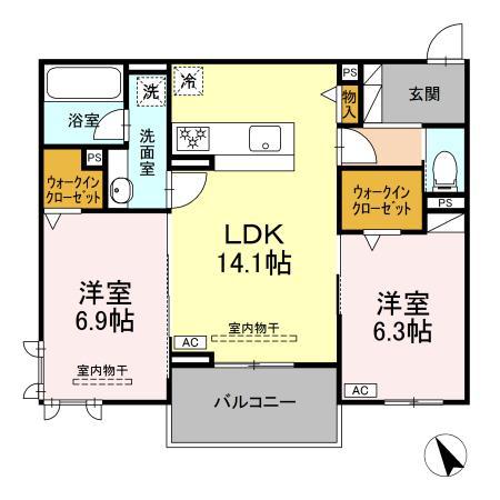 ル・カヴァリエ(2LDK/3階)の間取り写真