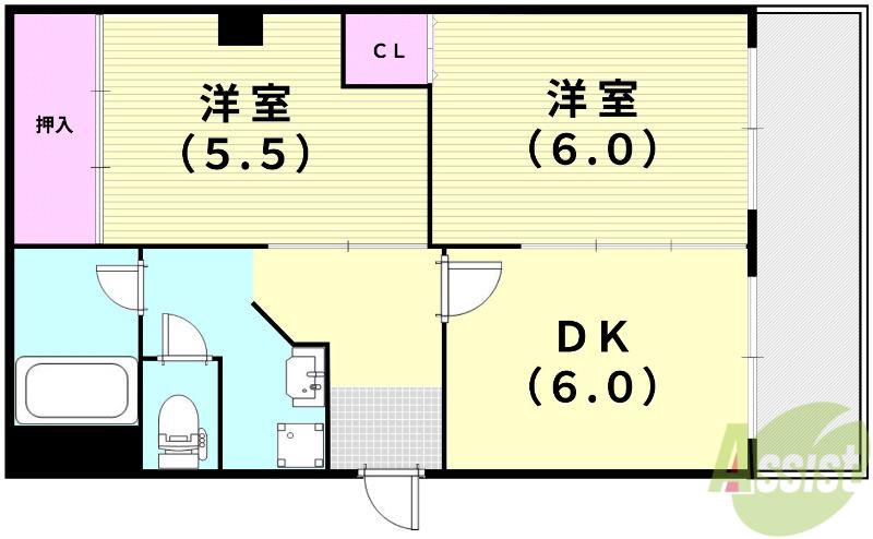 ヴィラ庄内(2DK/5階)の間取り写真