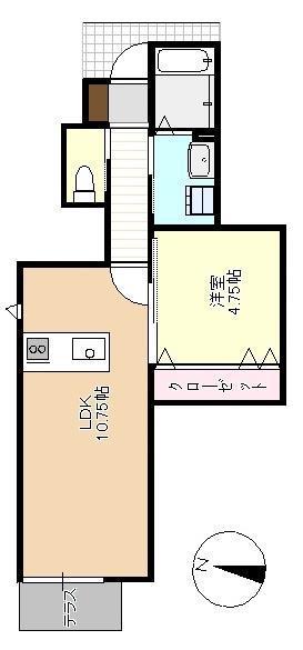 フォルティス中庄(1LDK/1階)の間取り写真