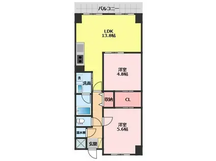 マンションサンフラワー(2LDK/6階)の間取り写真