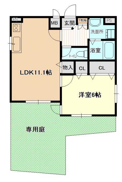 スタジオーネ(1LDK/1階)の間取り写真