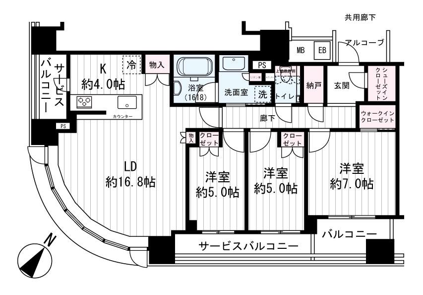 シエリアタワー中之島(3LDK/26階)の間取り写真