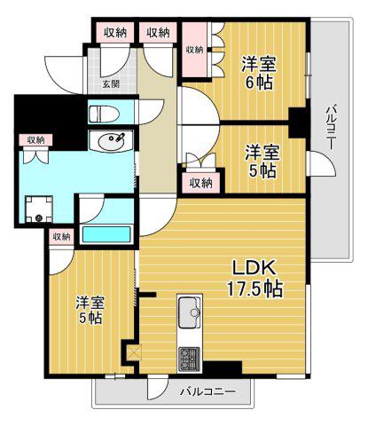 リバーガーデンタワー上町台筆ヶ崎(3LDK/25階)の間取り写真