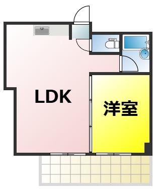ヴィラウエスト難波(1LDK/4階)の間取り写真