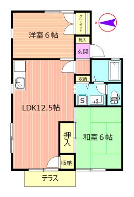 グリーンリーフ二本松(2LDK/1階)の間取り写真