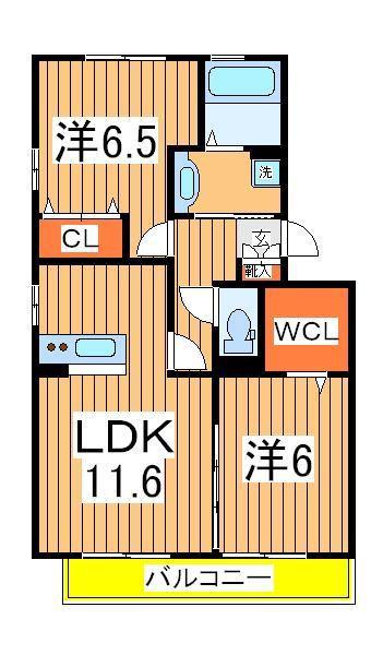 ファミールフラッツ若葉町(2LDK/1階)の間取り写真