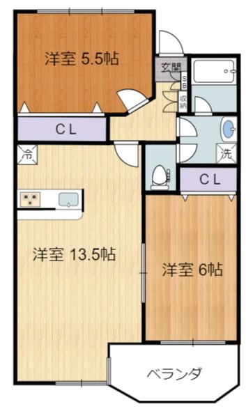 ラベンダーテラス(2LDK/2階)の間取り写真