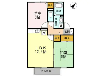 サンヴィーブルB棟(2LDK/2階)の間取り写真