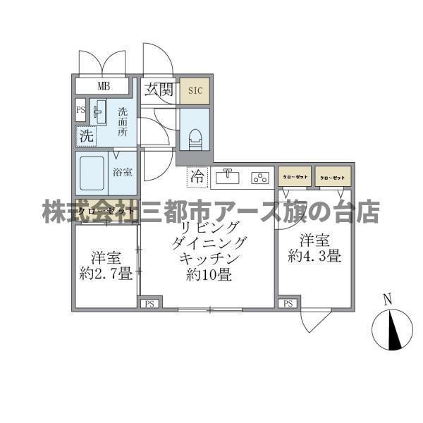 ウェルスクエア中延II(2LDK/4階)の間取り写真