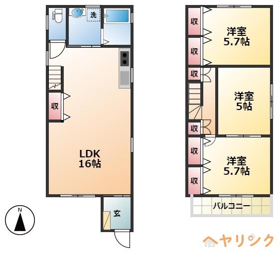 タウンハウス辻町(3LDK/2階)の間取り写真