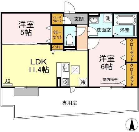 フルス吉備津(2LDK/1階)の間取り写真