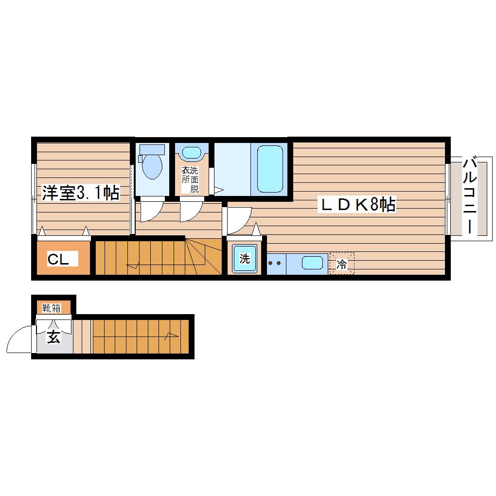 LINK STAGEあすと長町B(1LDK/2階)の間取り写真